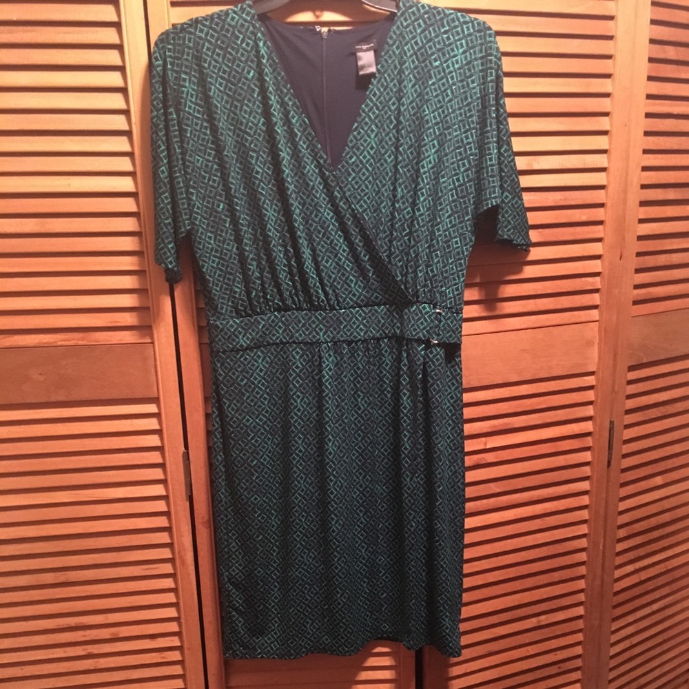 Ann Taylor Green & Black Faux Wrap Dress